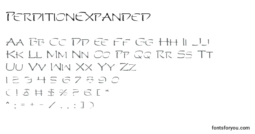 A fonte PerditionExpanded – alfabeto, números, caracteres especiais