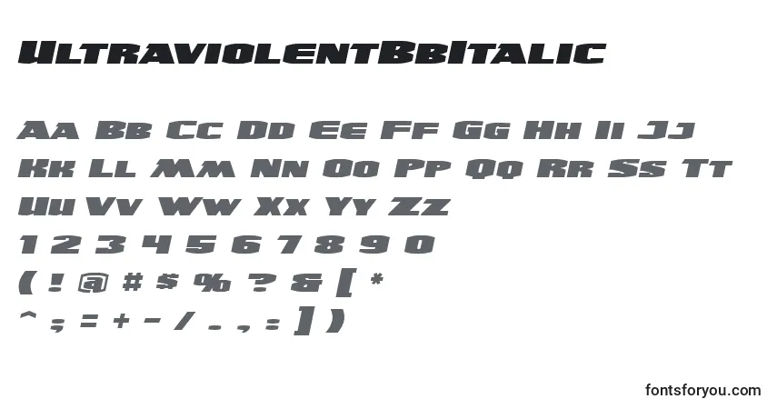 Schriftart UltraviolentBbItalic – Alphabet, Zahlen, spezielle Symbole