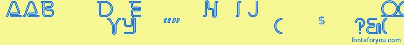 フォントRetroStereoThinAlternate – 青い文字が黄色の背景にあります。