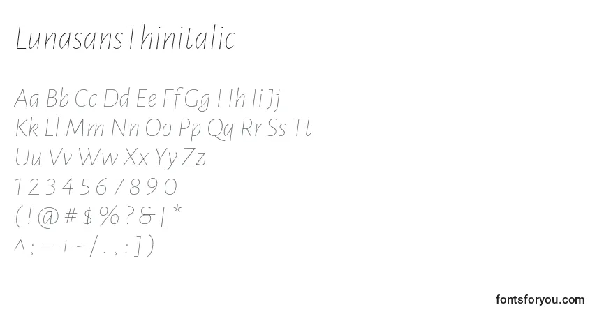 LunasansThinitalic Font – alphabet, numbers, special characters