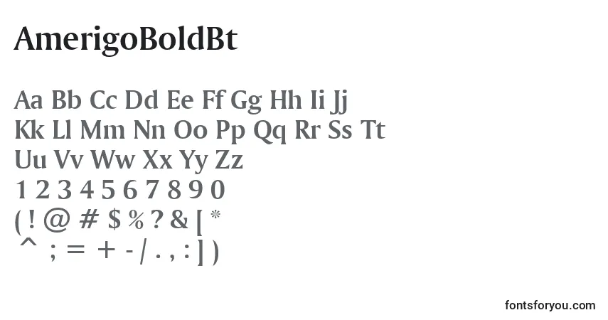 Шрифт AmerigoBoldBt – алфавит, цифры, специальные символы