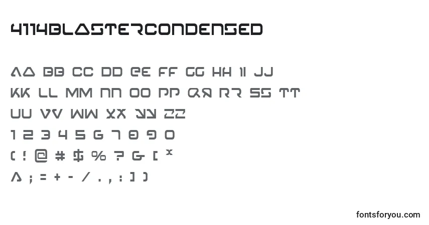 Czcionka 4114BlasterCondensed – alfabet, cyfry, specjalne znaki