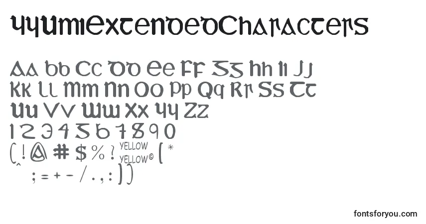 characters of yyumiextendedcharacters font, letter of yyumiextendedcharacters font, alphabet of  yyumiextendedcharacters font