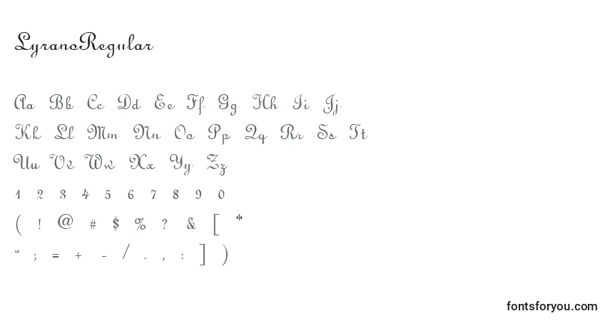 A fonte LyranoRegular – alfabeto, números, caracteres especiais