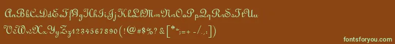 フォントLyranoRegular – 緑色の文字が茶色の背景にあります。