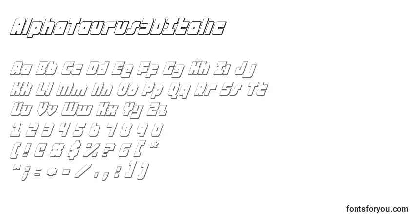 AlphaTaurus3DItalicフォント–アルファベット、数字、特殊文字