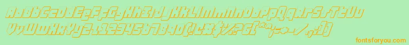 AlphaTaurus3DItalic-Schriftart – Orangefarbene Schriften auf grünem Hintergrund