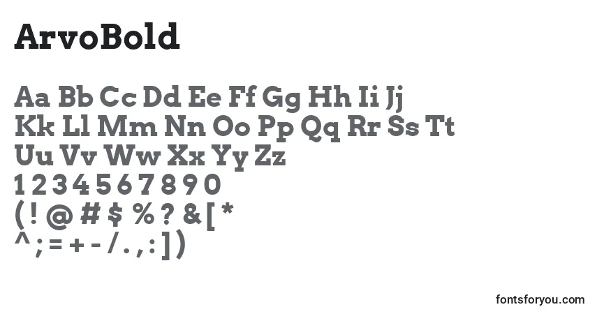 Czcionka ArvoBold – alfabet, cyfry, specjalne znaki