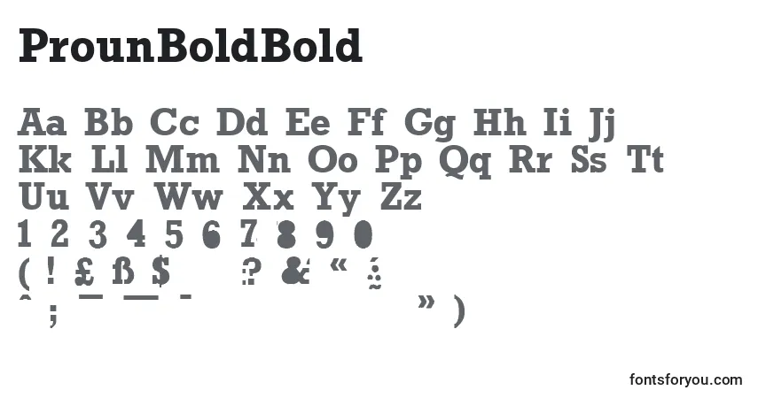 A fonte ProunBoldBold – alfabeto, números, caracteres especiais