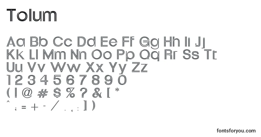 Schriftart Tolum – Alphabet, Zahlen, spezielle Symbole