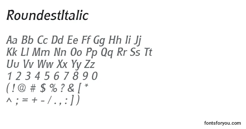 RoundestItalic-fontti – aakkoset, numerot, erikoismerkit