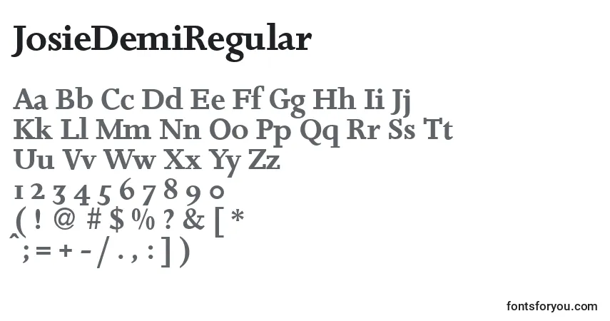 JosieDemiRegular-fontti – aakkoset, numerot, erikoismerkit