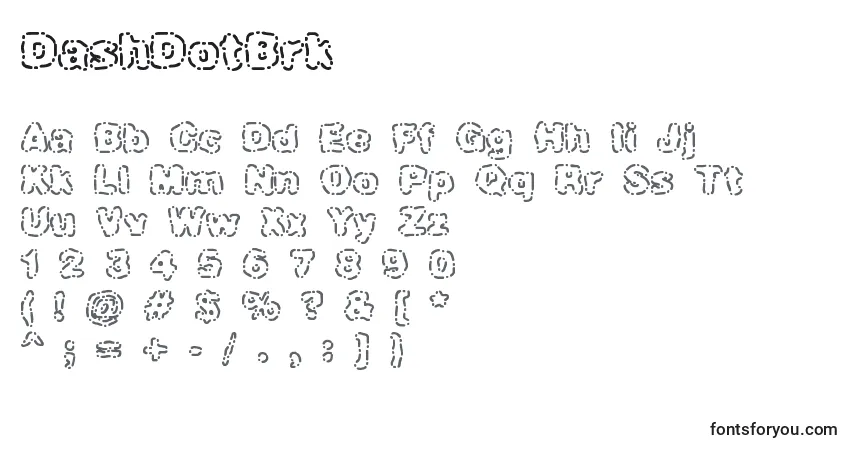 Czcionka DashDotBrk – alfabet, cyfry, specjalne znaki