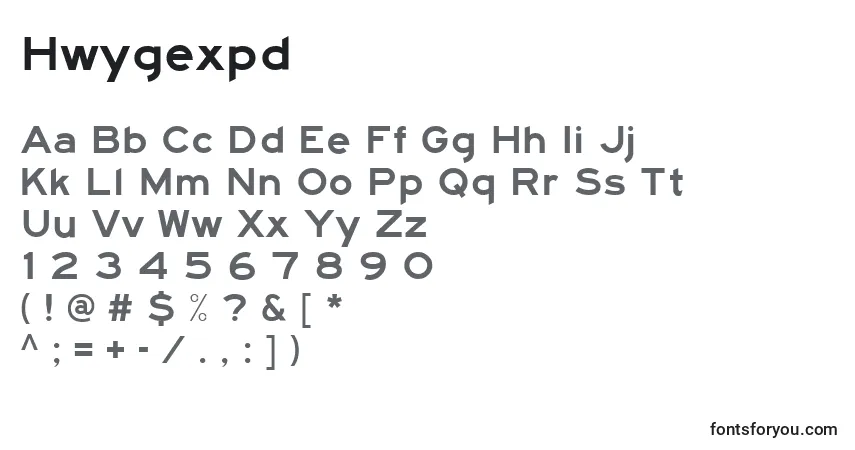Czcionka Hwygexpd – alfabet, cyfry, specjalne znaki