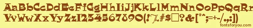 フォントHornswoggled – 茶色の文字が黄色の背景にあります。