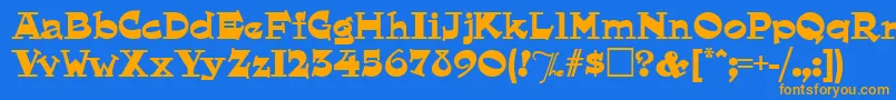 フォントHornswoggled – オレンジ色の文字が青い背景にあります。