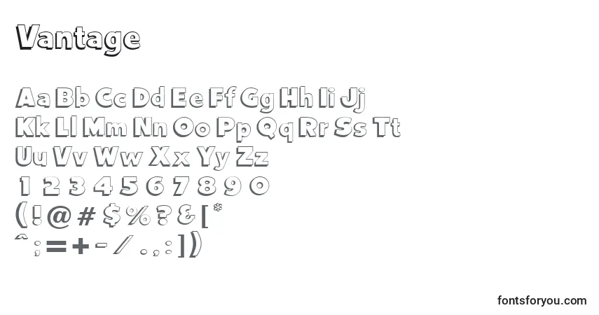 Czcionka Vantage – alfabet, cyfry, specjalne znaki