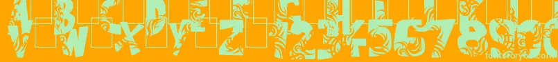 Tuamotu-Schriftart – Grüne Schriften auf orangefarbenem Hintergrund