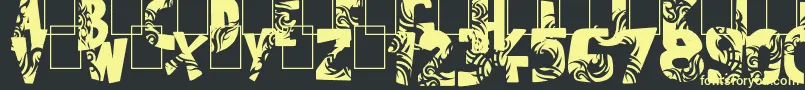Tuamotu-Schriftart – Gelbe Schriften auf schwarzem Hintergrund