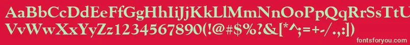 フォントGoudyoldstytextbol – 赤い背景に緑の文字