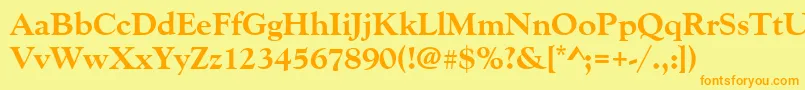 Goudyoldstytextbol-Schriftart – Orangefarbene Schriften auf gelbem Hintergrund