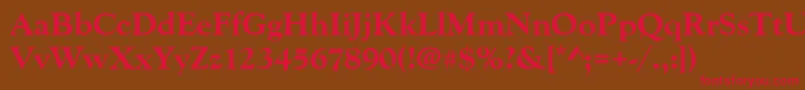 フォントGoudyoldstytextbol – 赤い文字が茶色の背景にあります。