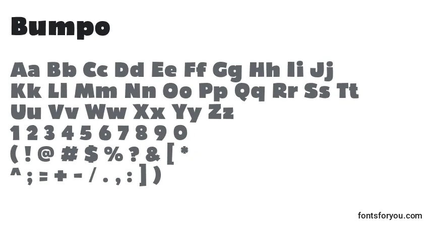 Czcionka Bumpo – alfabet, cyfry, specjalne znaki