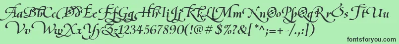 Fonte OliettaScriptLyricaBolditalic – fontes pretas em um fundo verde