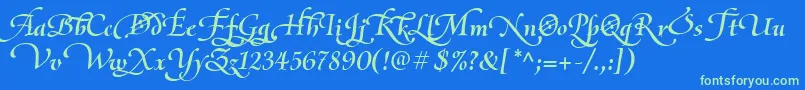 OliettaScriptLyricaBolditalic Font – Green Fonts on Blue Background