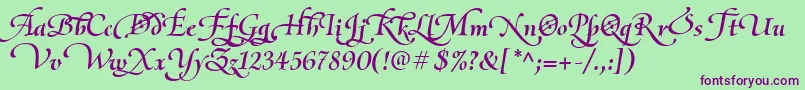 OliettaScriptLyricaBolditalic-Schriftart – Violette Schriften auf grünem Hintergrund