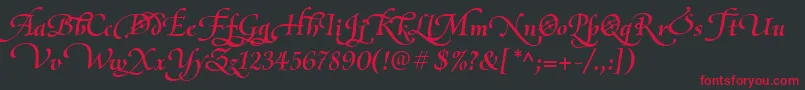 Fonte OliettaScriptLyricaBolditalic – fontes vermelhas em um fundo preto