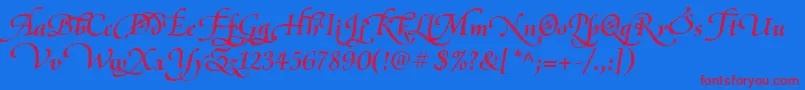 OliettaScriptLyricaBolditalic-Schriftart – Rote Schriften auf blauem Hintergrund