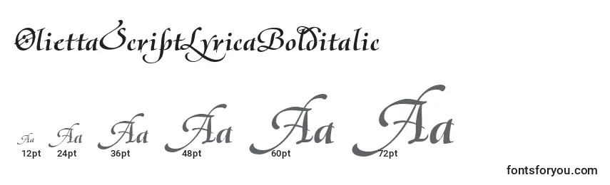 Размеры шрифта OliettaScriptLyricaBolditalic