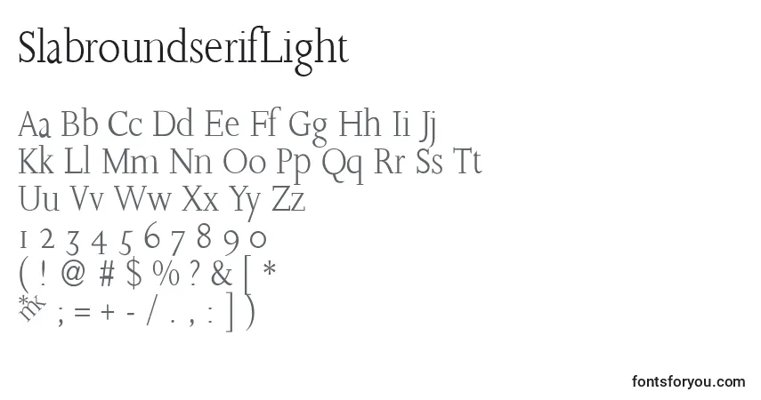 A fonte SlabroundserifLight – alfabeto, números, caracteres especiais
