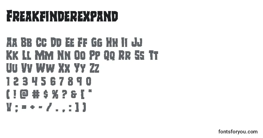 Schriftart Freakfinderexpand – Alphabet, Zahlen, spezielle Symbole