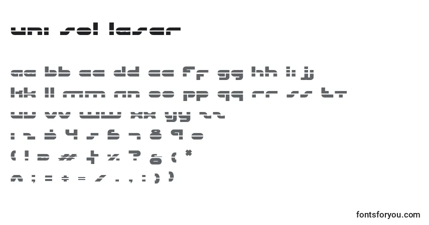 Czcionka Uni Sol Laser – alfabet, cyfry, specjalne znaki