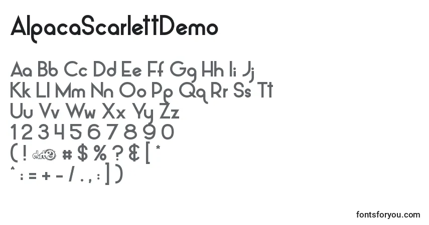 Шрифт AlpacaScarlettDemo (67748) – алфавит, цифры, специальные символы