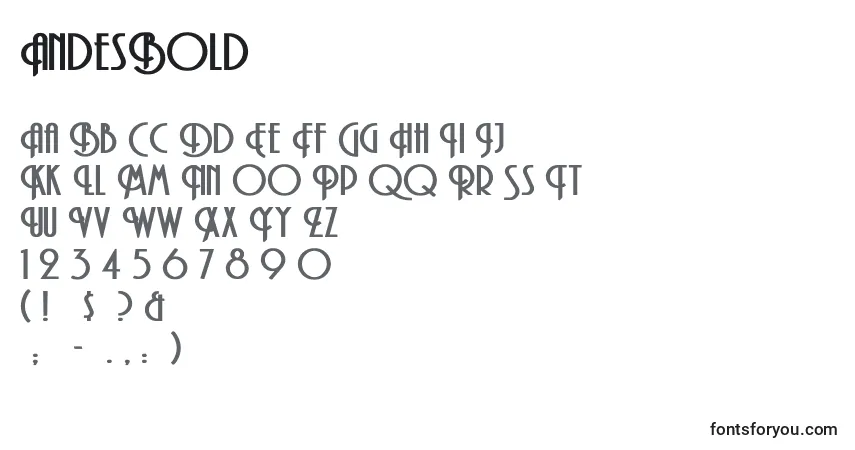 Czcionka AndesBold – alfabet, cyfry, specjalne znaki