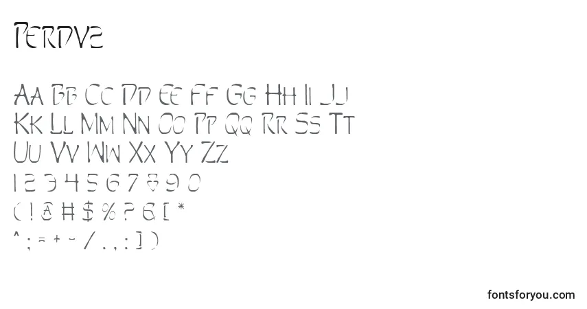 A fonte Perdv2 – alfabeto, números, caracteres especiais