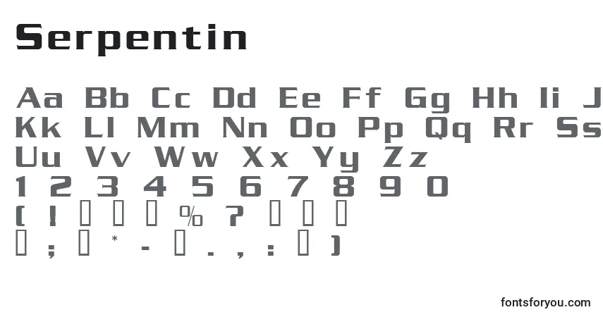 Schriftart Serpentin – Alphabet, Zahlen, spezielle Symbole