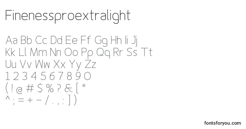 A fonte Finenessproextralight – alfabeto, números, caracteres especiais