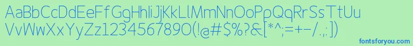 Weitere Informationen zur Finenessproextralight-Schriftart Finenessproextralight-Schriftart – Blaue Schriften auf grünem Hintergrund