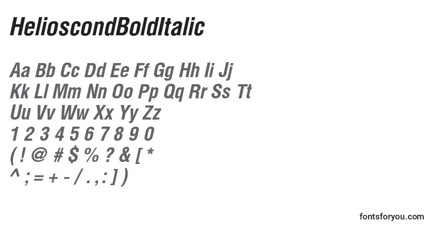 A fonte HelioscondBoldItalic – alfabeto, números, caracteres especiais