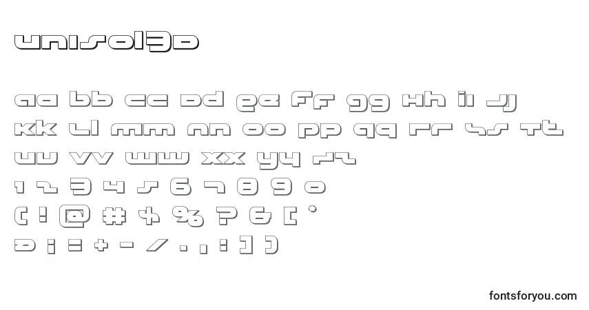 Unisol3D-fontti – aakkoset, numerot, erikoismerkit