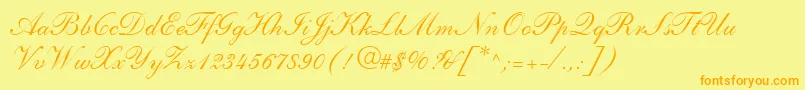 フォントShelleyLtAndanteScript – オレンジの文字が黄色の背景にあります。