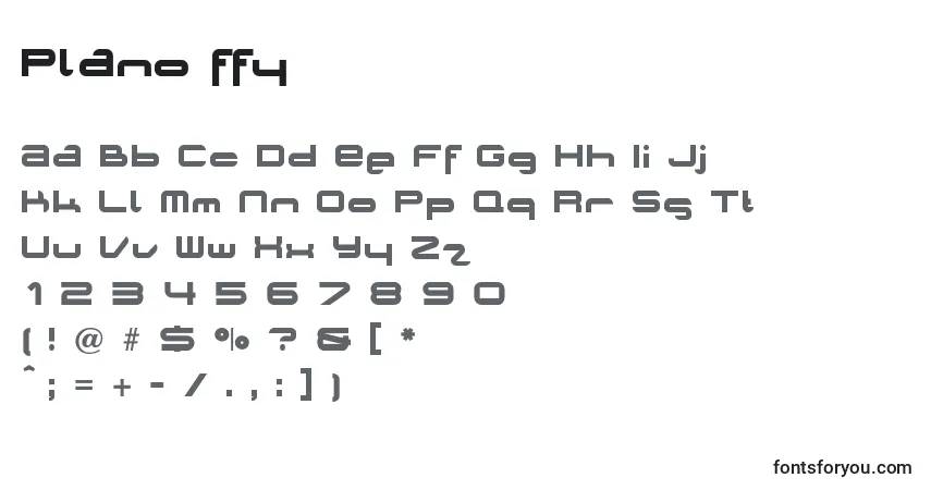 Czcionka Plano ffy – alfabet, cyfry, specjalne znaki