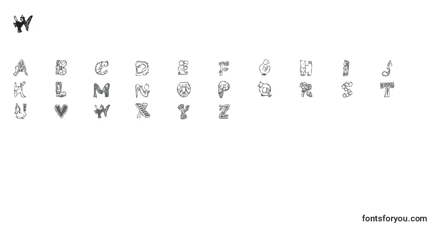 Schriftart Whimsy – Alphabet, Zahlen, spezielle Symbole