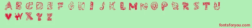 フォントWhimsy – 赤い文字の緑の背景
