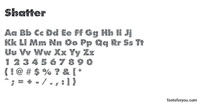 Schriftart Shatter – Alphabet, Zahlen, spezielle Symbole