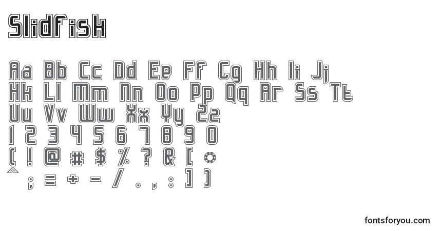Schriftart Slidfisk – Alphabet, Zahlen, spezielle Symbole
